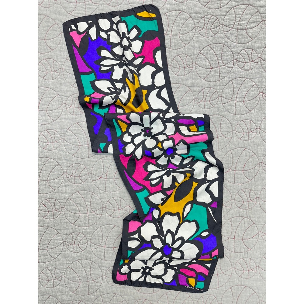 Adrienne Landau Scarf Multicolor Floral Silk Retro / Womens One Size